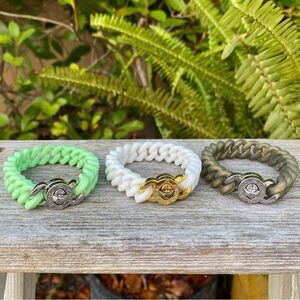 Lot of Three 3 Rustic Cuff Mint/White/Olive Silicone Wrap Braided Bracelets. EUC